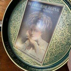 Cheinco large green  and gold aluminum serving tray “Ladies Home Journal”